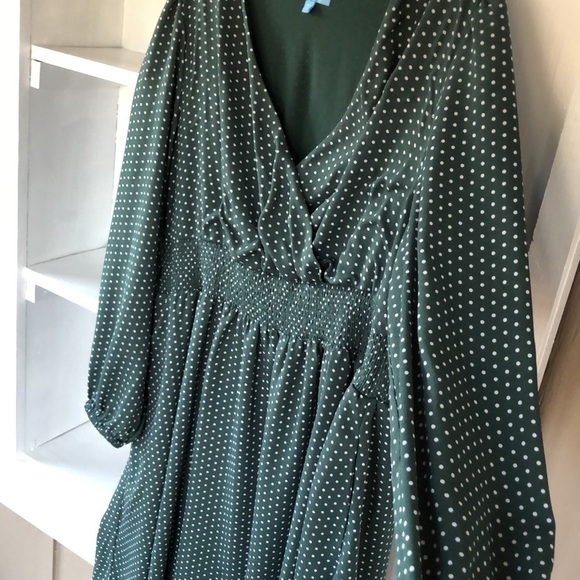 Draper James RSVP Green Polka Dot Smocked Waist Long Sleeve Midi Dress Size 1X - Picture 8 of 12